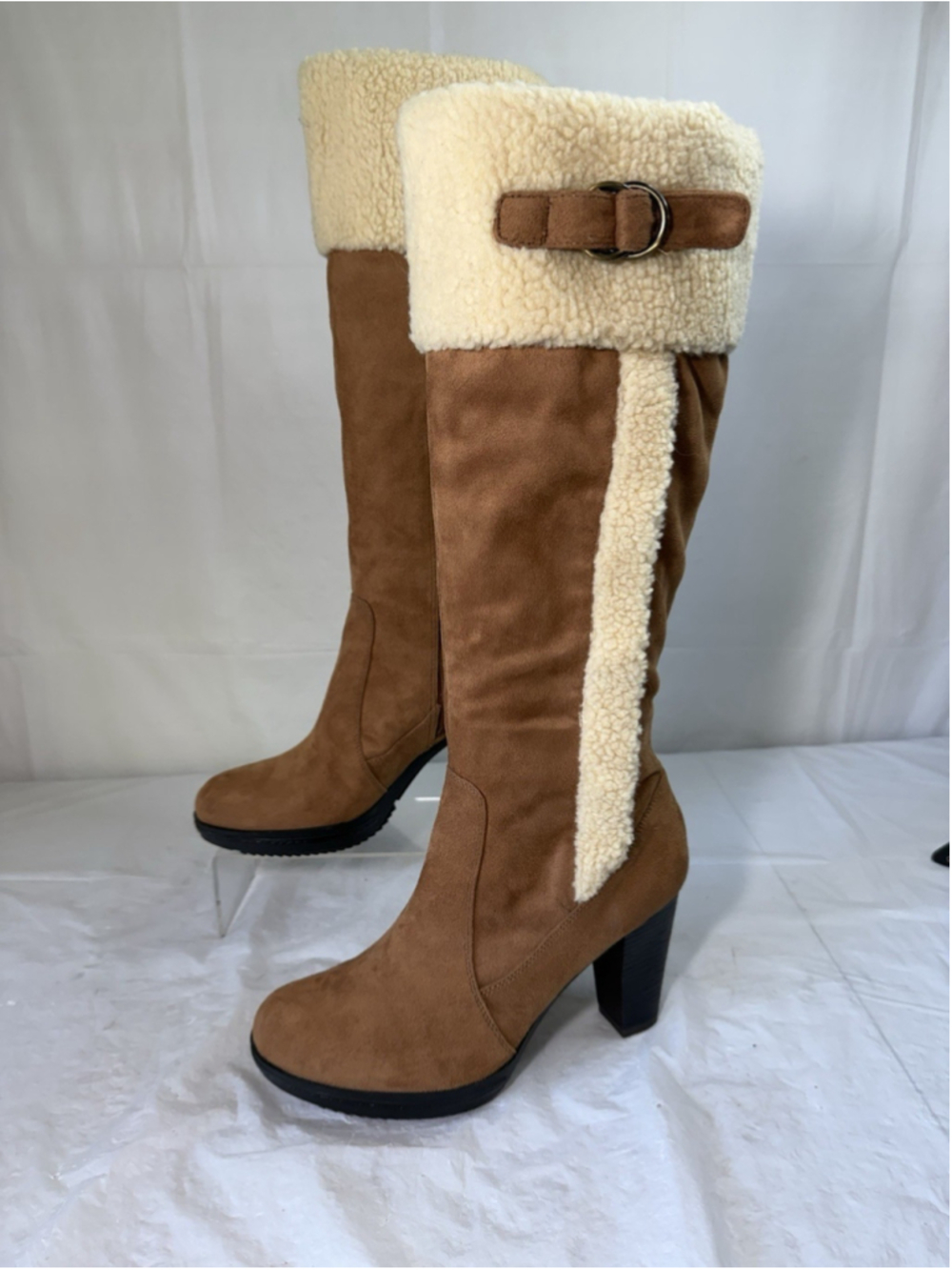 Naturalizer N5 Comfort Trinity Tall Shearling Heeled Boots Brown 8.5 M